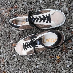 Sam Edelman Areson Leopard Print Leather (Suede) Sneakers Black Accent C…